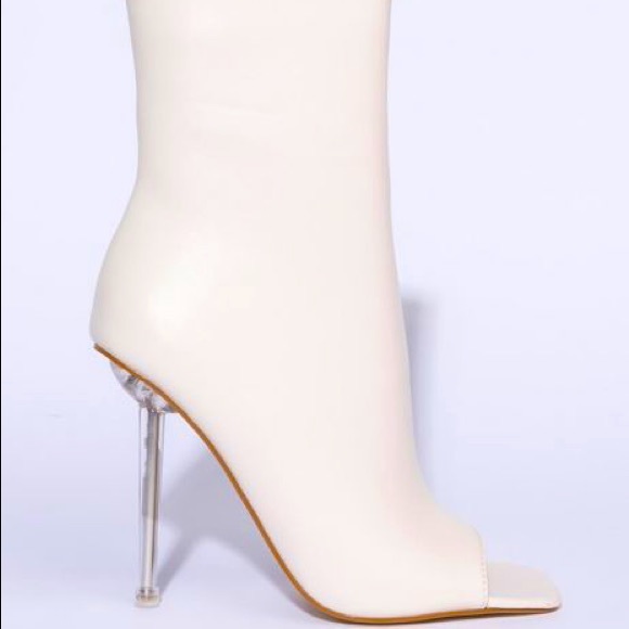 AZALEA WANG Ivory Chelsea Vegan Leather Open Toe Ankle Boots - Picture 4 of 5